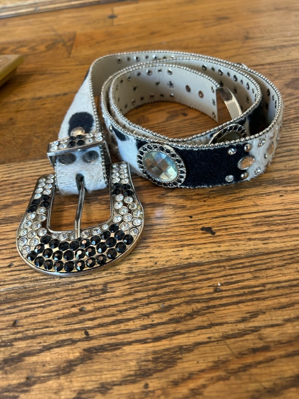Sterling & Stitch Studded Cowprint BHW 266  Western Belt Rhindstone Glam XL
